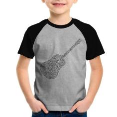 Camiseta Raglan Infantil Violão Notas Musicais - Foca na Moda, Cinza, 