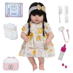 Boneca Reborn Bebê Morena Pode Banho Com Bolsa 20 Acessórios - Cegonha