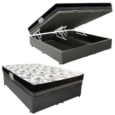 Cama Box Baú Casal Sintético Bipartido + Colchão Ortobom Iso Dupla Fac