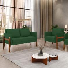 Kit 1 Sofá Namoradeira e 1 Poltrona Lana Veludo Base de Madeira - D'Ro