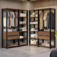 Guarda-roupa Closet Modulado Valencia 4 Gavetas 358cm Rustic/preto Madesa 04 Rustic/preto