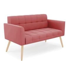 Sofá Namoradeira Elisa Suede Rosê Pés Palito Natural D03 - D'Rossi