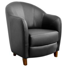 Poltrona Decorativa Sala de Estar Pés Madeira Kairós Couro Preto - Gran Belo