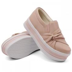 Tênis Dk Uze Shoes Slip On Casual Nó Frontal Sola Reta Alta Feminino-Feminino