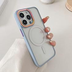 Capa de telefone transparente magnética de luxo para iPhone 14 13 12 11 Pro Max Skin Feel Laser Metal Camera Protection Capa de acrílico macio, Sierra Blue, para iPhone 12Pro MAX