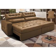 Sofá de Couro Legítimo Retrátil e Reclinável 2,75m Cama Inbox Vitalysoftgeld40 Mel