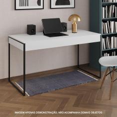 Escrivaninha Industrial Madeira Padrão Office Branca Malta 137x53cm com Base em Ferro Preto