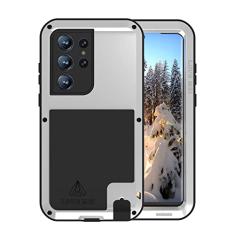 LOVE MEI Capa robusta militar para Samsung Galaxy S23 Ultra, sem protetor de tela de vidro temperado, à prova de choque, à prova de poeira, à prova de arranhões, híbrida, metal e gel de silicone, capa