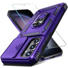 Janmitta Capa para Samsung Galaxy A35 5G embutida capa de lente de câmera deslizante + protetor de tela + suporte de anel de dedo, capa protetora de telefone de corpo inteiro resistente à prova de