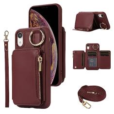 Furiet Capa carteira para iPhone XR Fecho de Couro Flip Zíper Bolsa com Alça de Ombro Suporte para Cartão de Crédito Capa para iPhone XR iPhone 10R i Phonex 10XR 10R RX CR iPhoneXRcases Mulheres