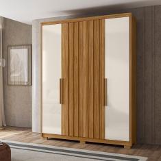 Guarda Roupa Casal 4 Portas 3 Gavetas Ripado Califórnia - Freijó - Off White
