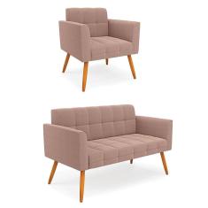 Namoradeira e Poltrona Pé Palito Castanho Elisa Bouclê D03 - D`Rossi