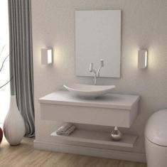 Bancada para Banheiro 80cm com Cuba Canoa L45 Prateleira e Espelheira 