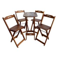 Conjunto Mesa Bistrô com 4 Banquetas Dobráveis de Madeira Personalizad