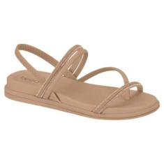 Sandália Beira Rio Casual Plataforma Tiras Brilhantes Feminina Nude Cr