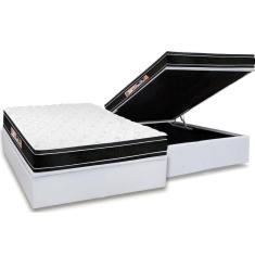 Cama Box Baú Casal: Colchão Espuma Castor D33 Black E White Face Euro Pillow + Base White(138X188)