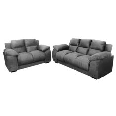 Conjunto de Sofás Estofar Luna 2 e 3 Lugares com Tecido Veludo - Cinza
