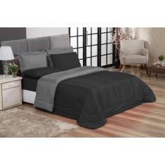 Jogo de Cama Primor Queen Kit 6 Pçs Preto e Cinza Casa Dona