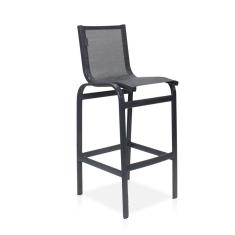 Banqueta Alta Para Balcão Grafite E Tela Mesclada De Cinza
