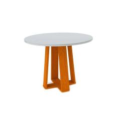 mesa de jantar redonda com tampo de vidro isabela ipê e off white 100 cm