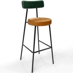 Banqueta Alta Cozinha Sala De Jantar Milão L02 Facto Verde Musgo Couríssimo Whisky - Lyam Decor