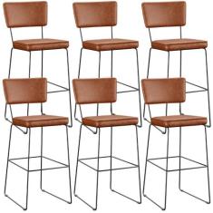 Kit 06 Banquetas Altas Cozinha Sala Jantar Base Em Aço Fixa Allana L02