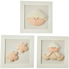 Potinho de Mel Trio De Quadros Ovelha Quarto Bebê Infantil Menina Menino Branco