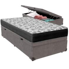 Cama Box Baú Cinza E Colchão Iso100 Espuma D33 Solteiro Ortobom