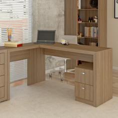 Mesa de Escritório em L 2 Gavetas ME4129 Tecno Mobili - Amêndoa