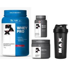 KIT COMPLETO GANHO DE MUSCULO MAX TITANIUM: WHEY PRO 1 KG + CREATINA 100 G + BCAA 60 CAPSULAS + COPO-Unissex