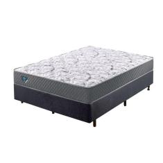 Cama Box Casal Reforçado Linho 138x188x38cm e Colchão Adapto Molas Ensacadas Cinza
