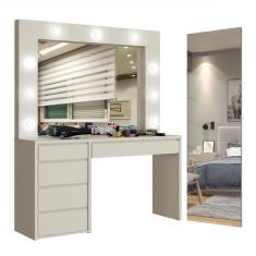 Conjunto Penteadeira Camarim 184x136cm Anne e Espelho Retangular 180cm Flora Off White