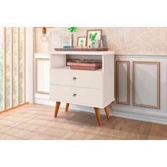 Mesa De Cabeceira Retrô Status 2 Gavetas (Branco)