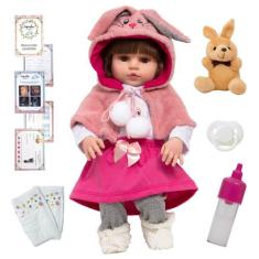 Boneca Reborn Bebê Menina Coelhinha Com Kit 12 Acessórios - Cegonha Re