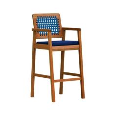 Banqueta Alta Garden Madeira Maciça Assento Estofado Encosto Trançado 