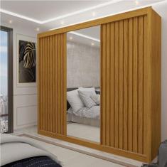 Guarda Roupa Casal com Espelho 3 Portas Royale Ripado 100% MDF - Geliu