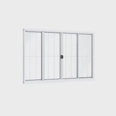 Janela de Correr Alumínio 4 Folhas com Grade Riobras 100cm x 120cm Branco