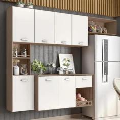 Armario de Parede com balcão Cozinha Suspensa 7 Portas e 1 Gaveta Mila