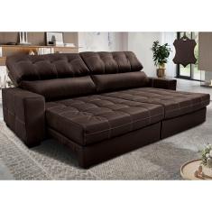 Sofá de Couro Legítimo Retrátil e Reclinável 2,95m Molas Ensacadas Cama inBox Majesty. SoftGel D40