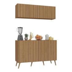 Kit Armário De Cozinha Aéreo E Balcão 4 Portas Retrô Multimóveis Mp217