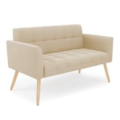 Sofá Namoradeira Elisa Suede Bege Pés Palito Natural - D'rossi