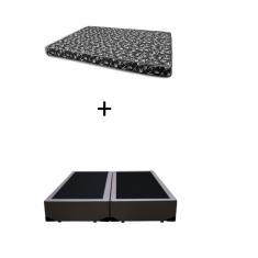Cama Box Casal 138 Bipartido Bello Box - Tecido Sintético Marrom com Colchão New York Preto D28 - 100% Espuma - 54x138x188