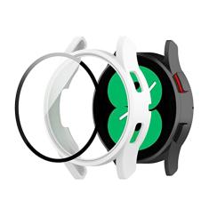 Capa Case Bumper Protetora com Película de Vidro Temperado Embutida Marca 123smart compativel com Galaxy Watch 4 e Watch 5 44mm SM-R870 R875 SM-R910 R915 - Branco