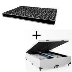 Cama Box Baú Casal 138 Bipartido Tecido Sintético Branco Com Colchão Hamburgo Bello Box - 100% Espuma - D28 Preto 55x138x188