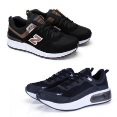 Kit 2 Pares Tênis Masculino Esportivo Cadarço Fitness Macio-Masculino