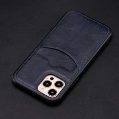 Capa de telefone com slot para cartão de carteira empresarial para iPhone 13 Pro Max 12 11 Xr X Xs 14 Plus 15 Pro Max Capa macia de couro PU de luxo, azul marinho, para iPhone 15