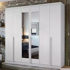 Guarda Roupa Casal Com Espelho 6 Portas 4 Gavetas Alonzo Móveis Lopas Branco