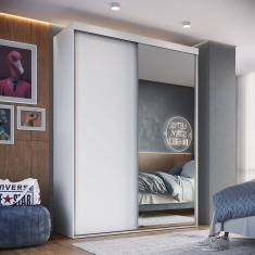 Guarda-roupa Solteiro com Espelho 2 Portas de Correr Rc2201 Branco