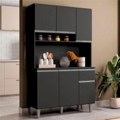 Armário de Cozinha Udine 6 Portas Preto - Mais de Casa