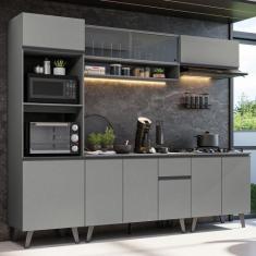 Armário de Cozinha Completa 260cm Cinza Nice Madesa 01, Cinza